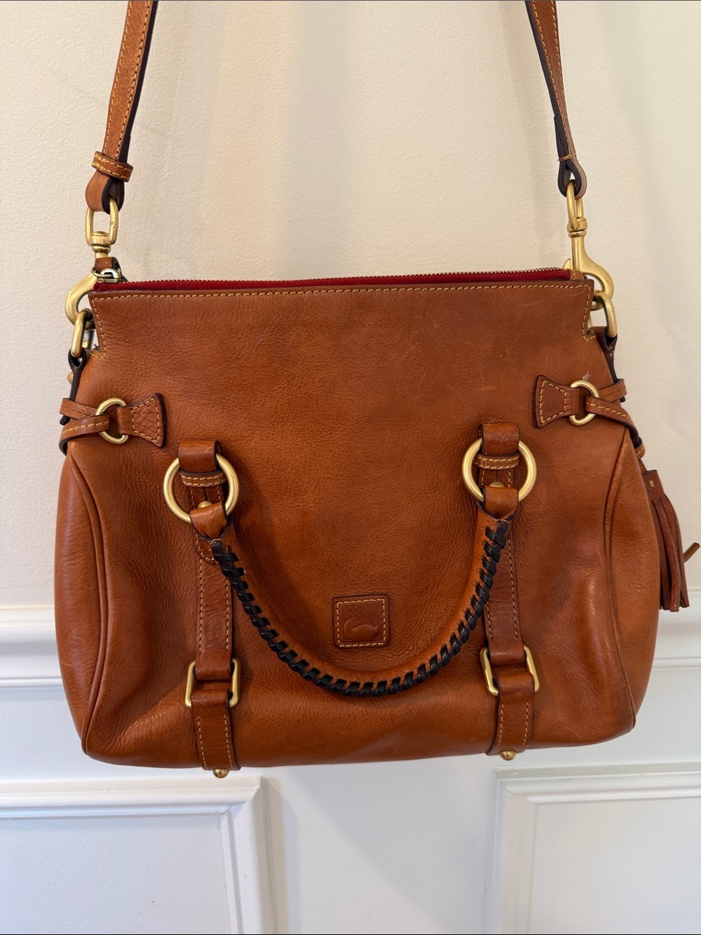 Dooney & Bourke Chestnut Brown Leather Shoulder Bag with Gold Hardware